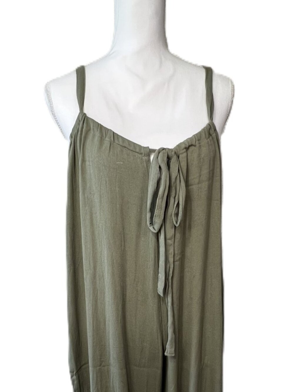 Emery Rose Size Lg Olive Green Overalls Jumpsuit Wide Leg Adjustable Straps
